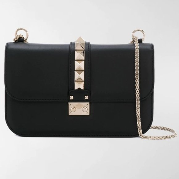 VALENTINO Garavani Large Black/Gold Glam Lock Bag - Picture 1 of 16